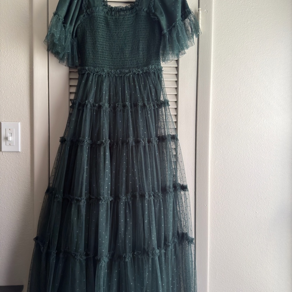 JessaKae Dark Green Tiered Tulle Maxi Dress